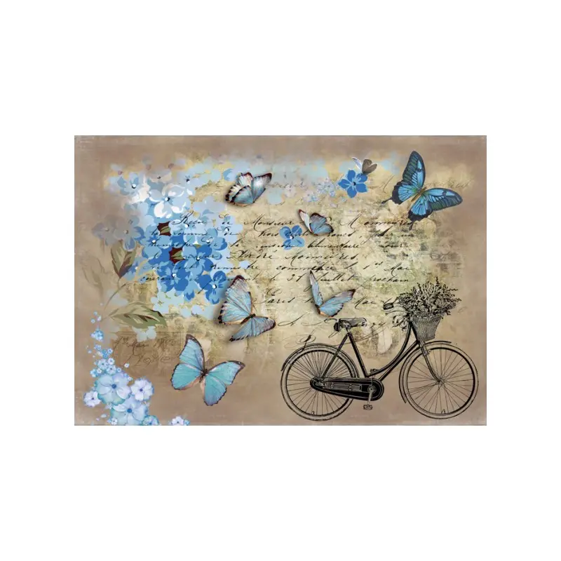 PAPEL DE ARROZ MARIPOSAS AZULES Y BICI A3