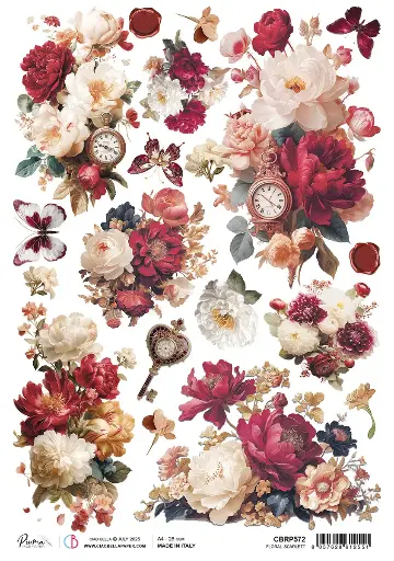 [CBRP572] PAPEL DE ARROZ A4 FLORAL SCARLETT