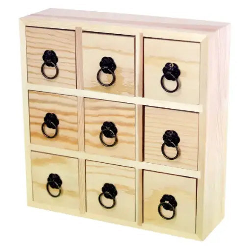 CAJA MADERA 9 CAJONES PEQUEÑOS